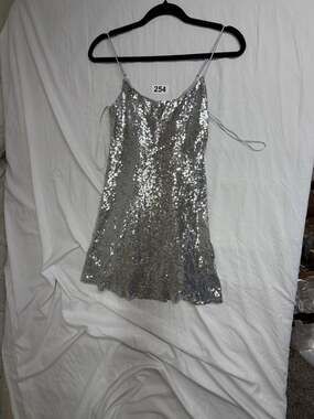 Urban Outfitters Silver Sequin Spaghetti Strap Mini Dress Size S